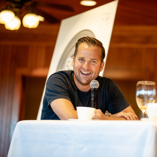 Nick Leopard delivers speech at Company Offsite