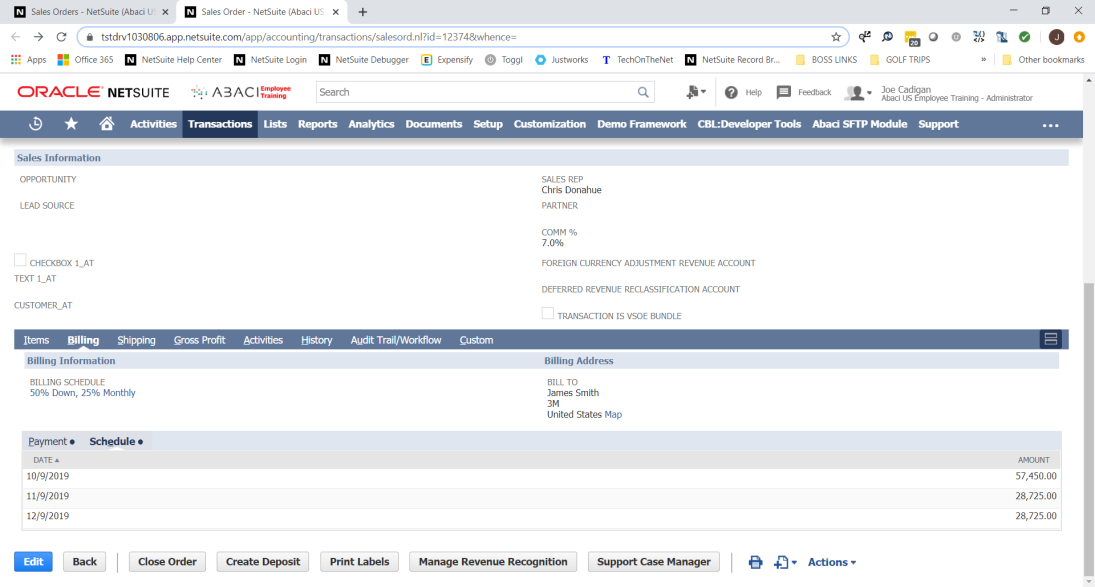 Viewing billing schedule on salesorder